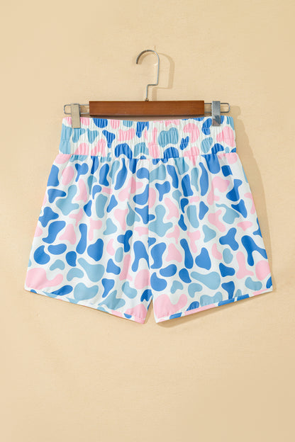 Sky Blue Western Camo Print High Waist Athleisure Shorts