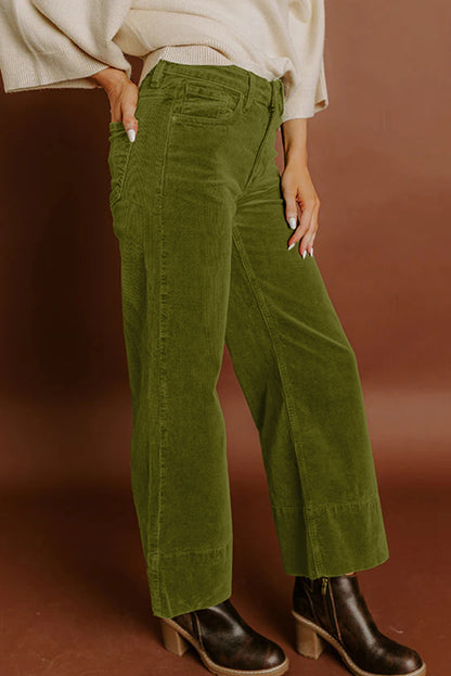 Vineyard Green Corduroy High Waist Wide Leg Casual Pants