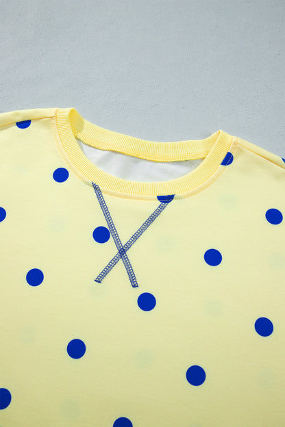 Polka Dot Oversized Long Sleeve Tee Split Hem