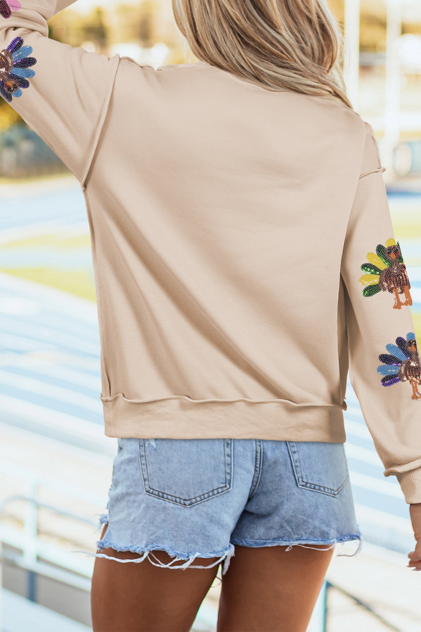 Apricot Sequin Turkey Thanksgiving Graphic Sweatshirt