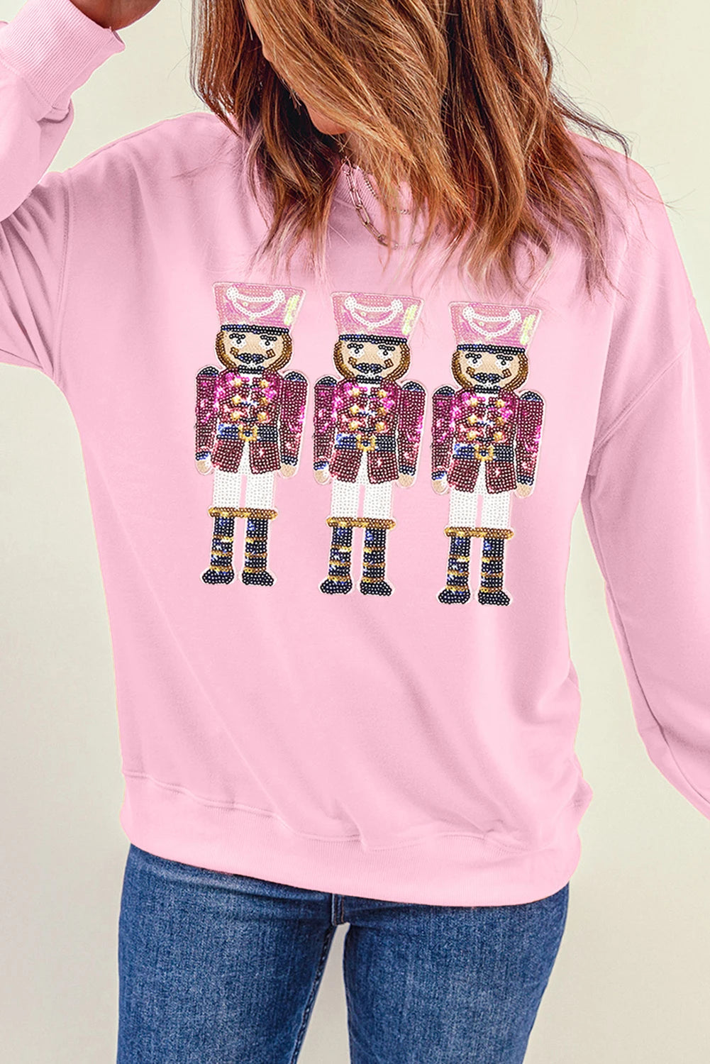 Pink Christmas Graphic Pullover Sweatshirt