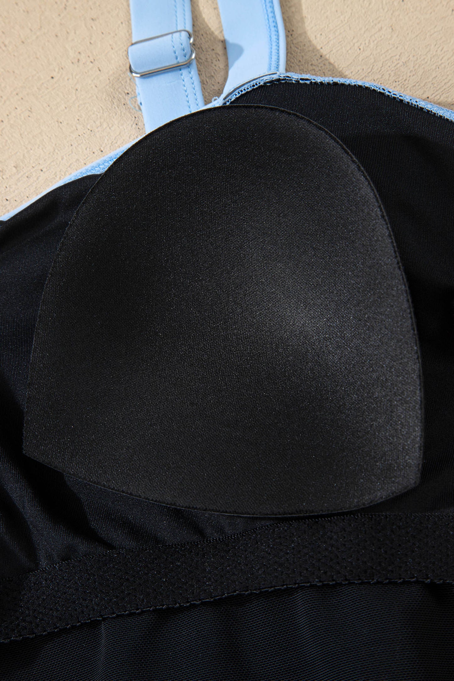 Black Color Block Detail Adjustable Straps One Piece Swimsuit