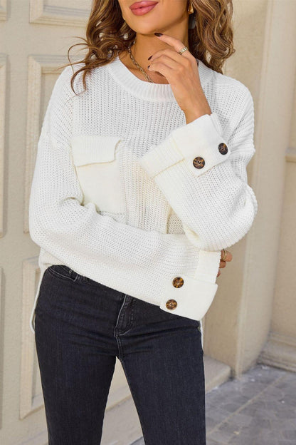 Oversized Pocket Knit Sweater – Loose Fit Pullover Top