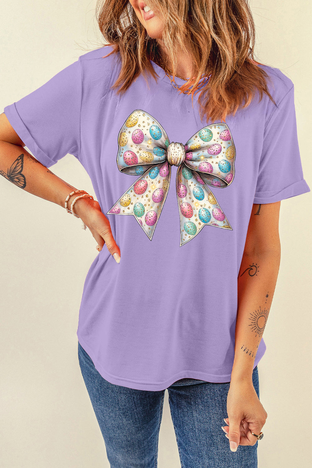 Pastel Easter Egg Bow Graphic Tee
