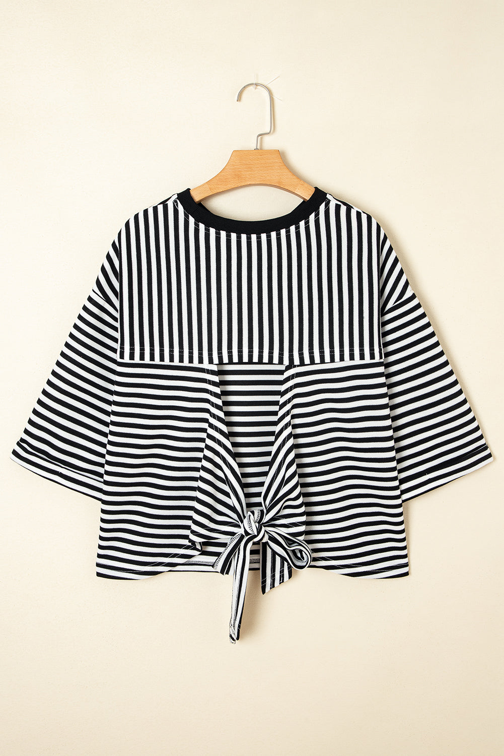 Red Stripe Bow Cutout Back Drop Shoulder Loose Tee