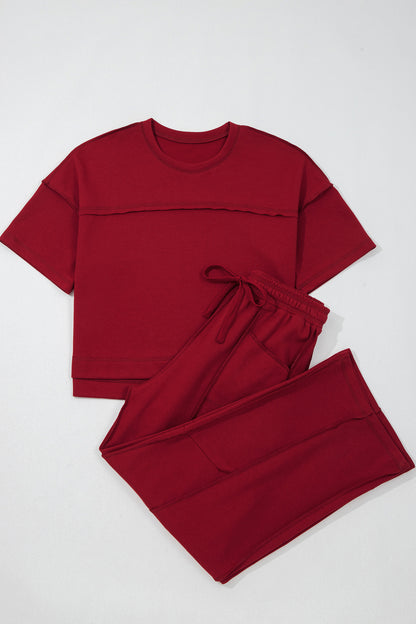 Boxy Tee and Wide Leg Pants Lounge Set Casual Outfit