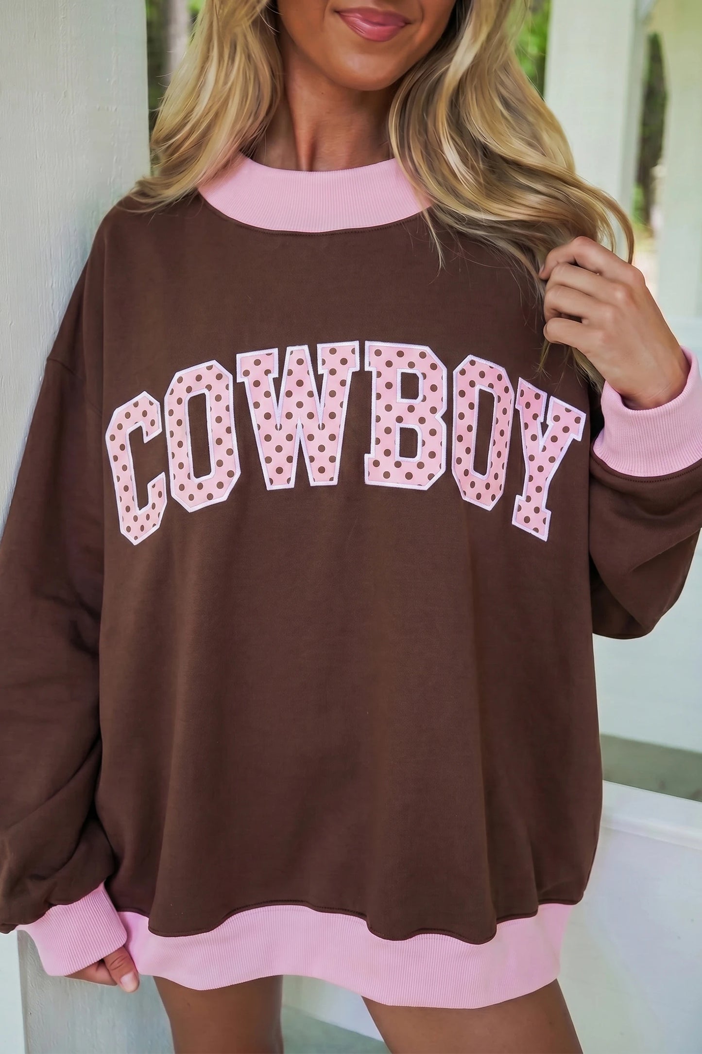 Western Cowboy Graphic Contrast Trim Tunic Sweatshirt