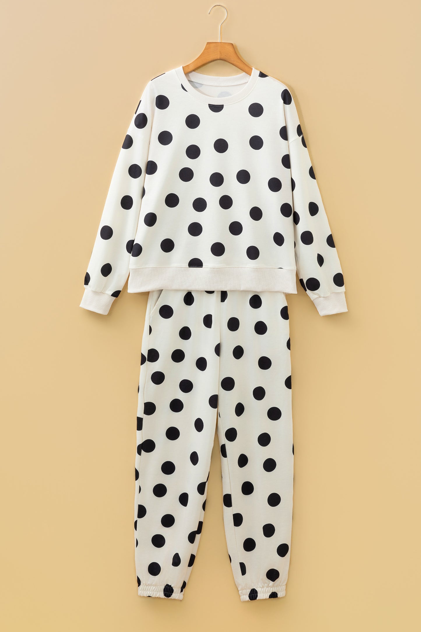 Polka Dot Lounge Set Crewneck Sweatshirt Jogger Set