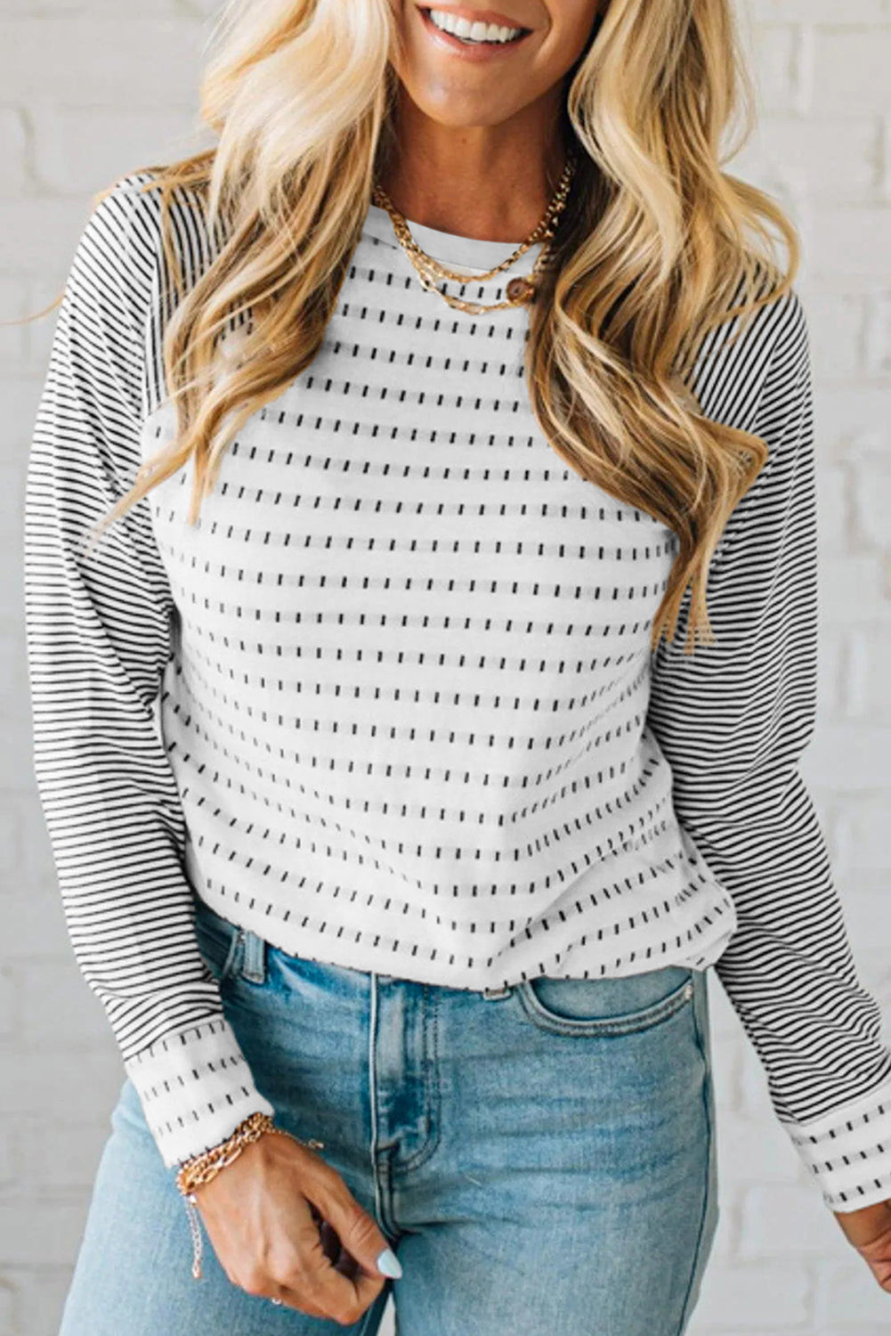 Striped Raglan Sleeve Color Block Long Sleeve Top