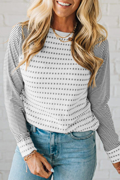 Striped Raglan Sleeve Color Block Long Sleeve Top