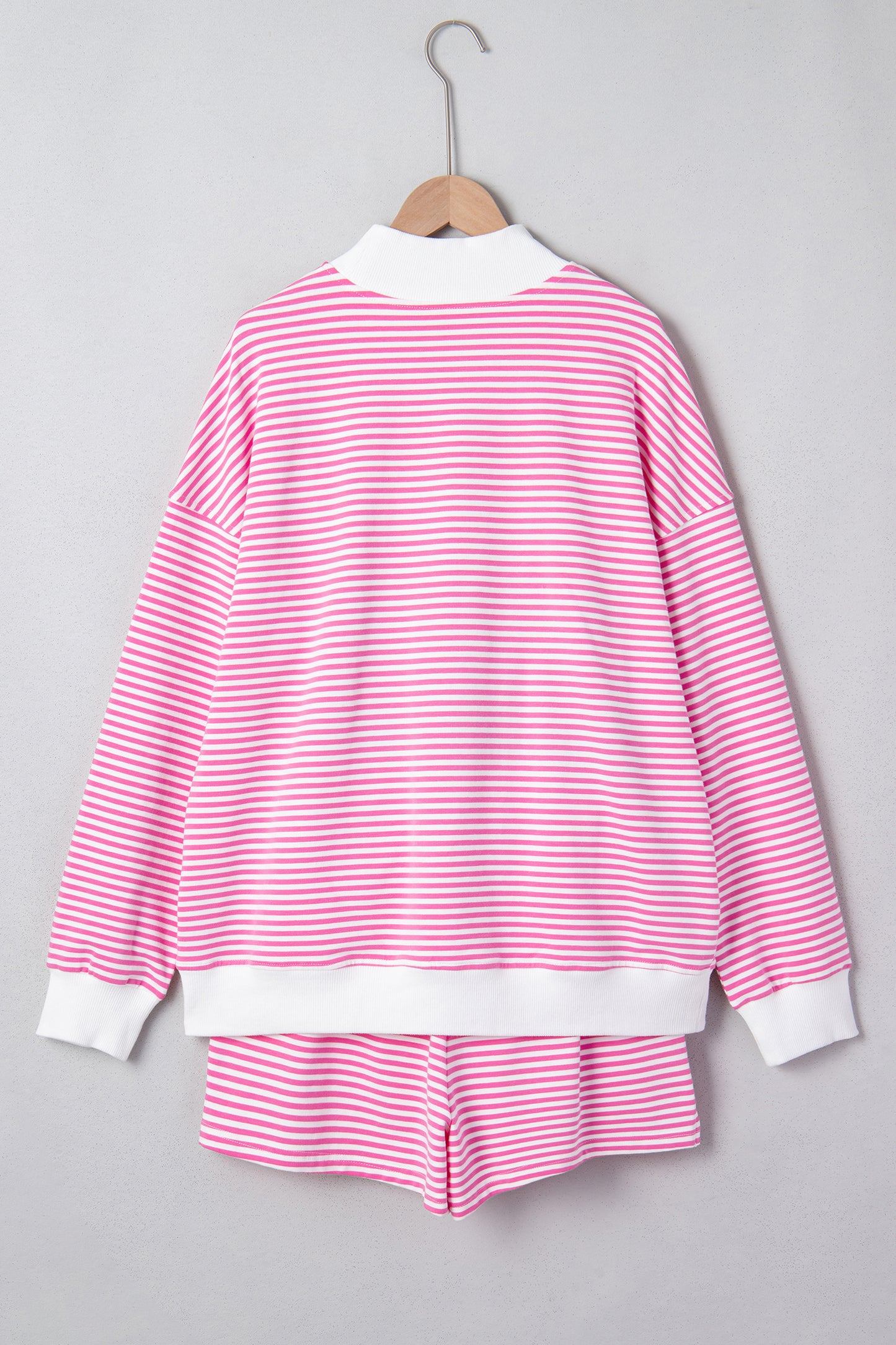 Pink Stripe Oversized Mock Neck Sweatshirt Shorts Set