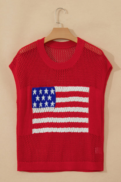 American Flag Knit Sweater Vest Patriotic Summer Top