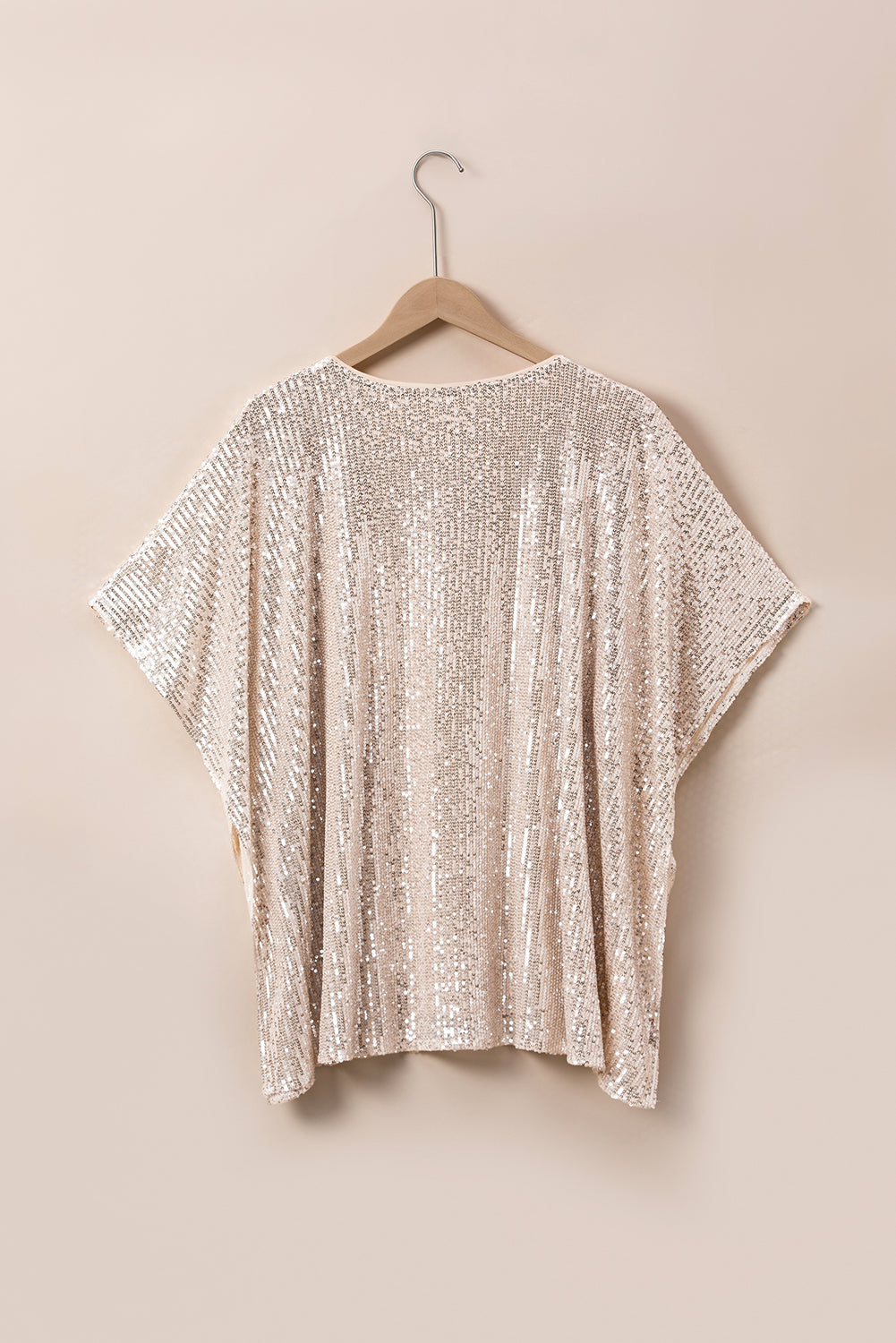 Apricot Plus Size Sequined V Neck Boxy Top