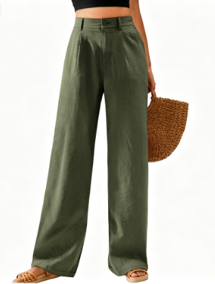 Womens High Waisted Wide Leg Cotton Casual Pants