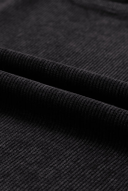 Black Ribbed Knit Crew Neck Oversized Sweatshirt
