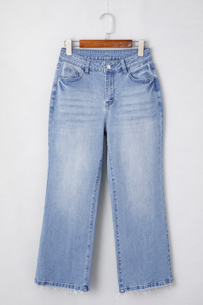 High Waist Flared Jeans with Raw Hem