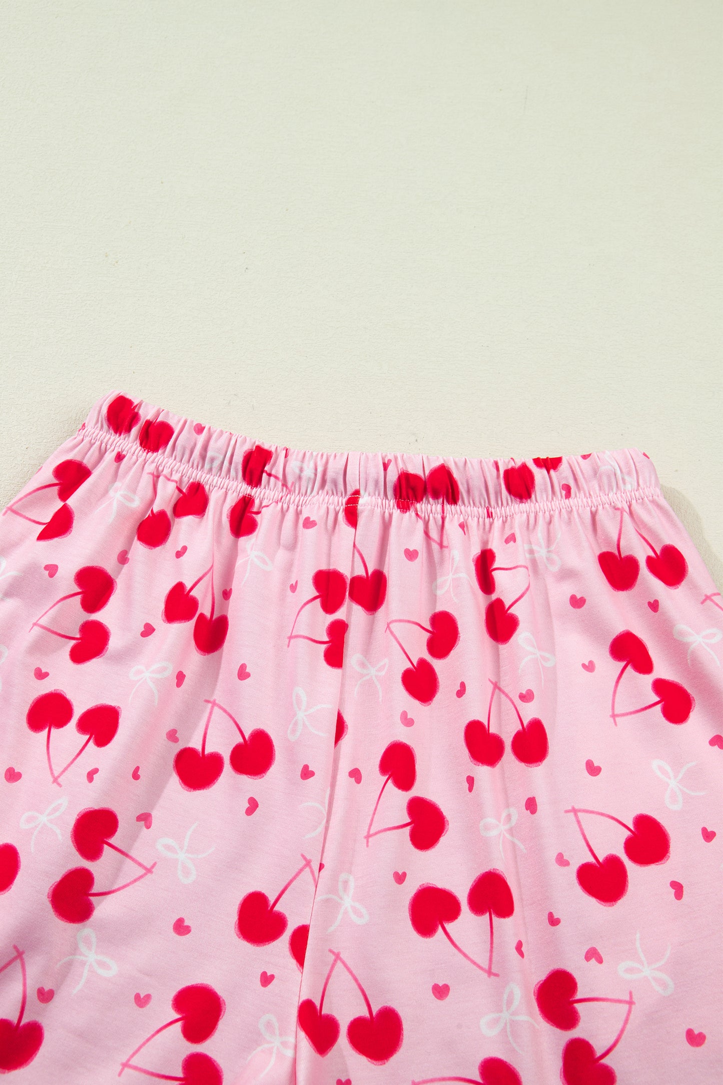 Rose Cherry Bow Mixed Print Scalloped Edge Short Pajama Set