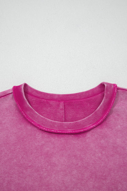 Mineral Wash Exposed Seam Sweatshirt Side Slit Casual Pullover