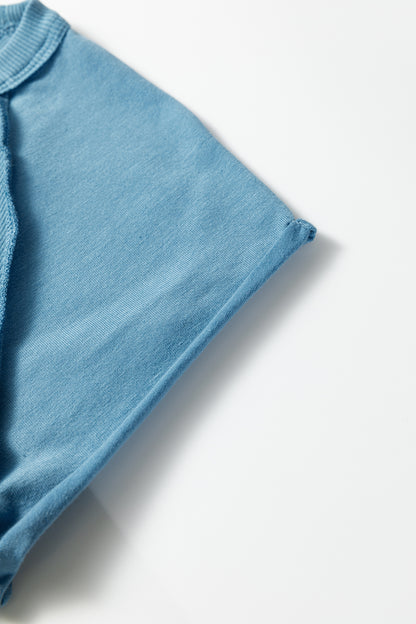 Peacock Blue Ribbed Crew Neck Cap Sleeve Tee