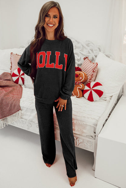 JOLLY Ribbed Knit Long Sleeve Top and Pants Set