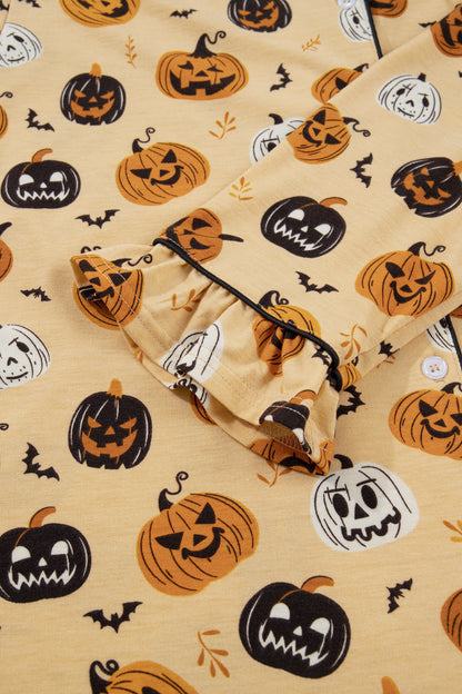Halloween Pumpkin Print Ruffle Shorts Pajama Set
