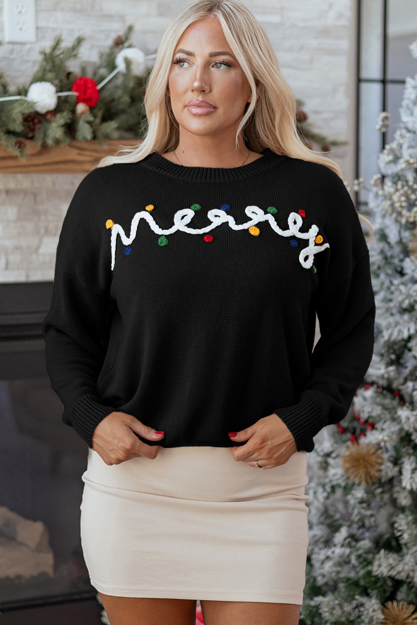 Merry Christmas Dolman Sleeve Sweater with Colorful Dots