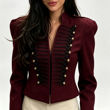 Women's Padded Shoulder Military Cropped Blazer Jacket