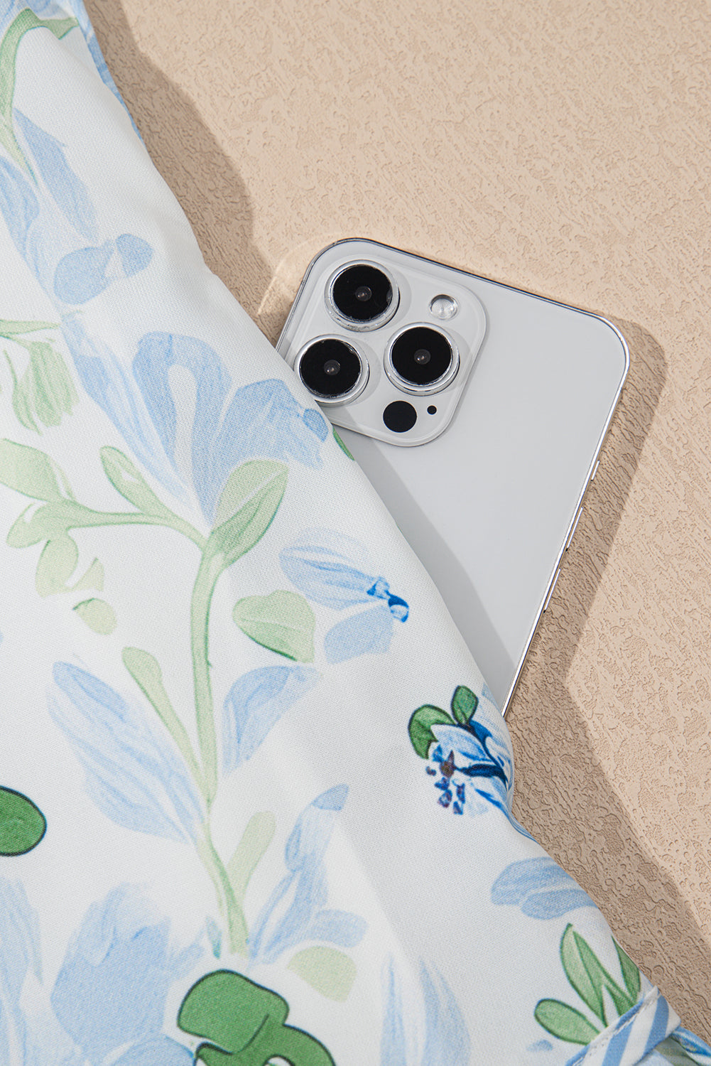 Sky Blue Floral Ruffle Sleeve Tie Neck Mini Dress