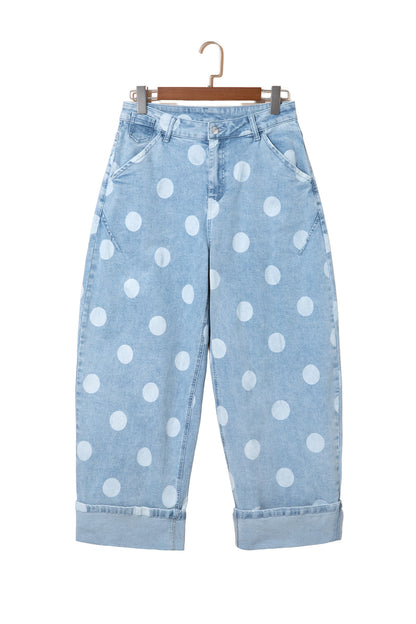 Women's Polka Dot Cuffed Wide Leg Jeans