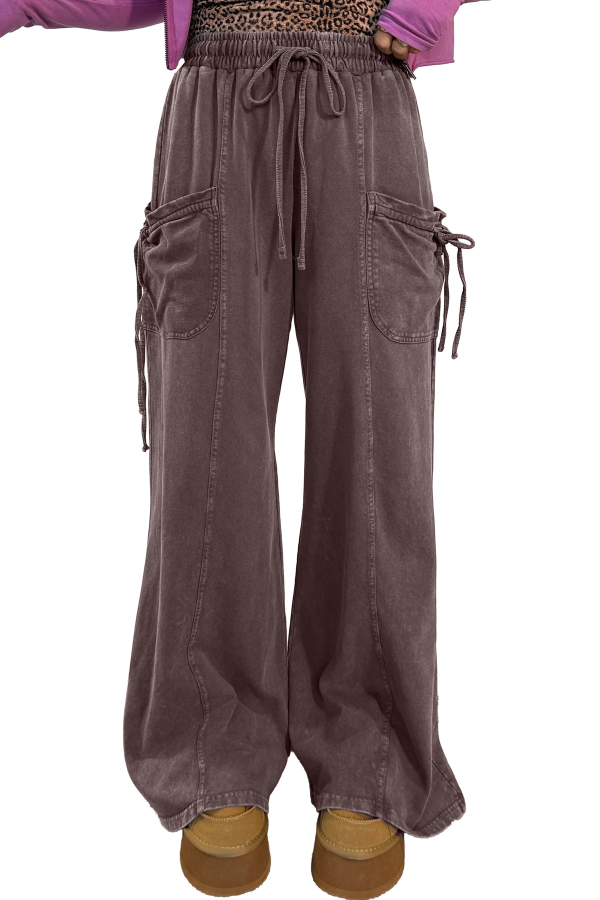Women's Mineral Wash Cargo Pants with Drawstring Waist