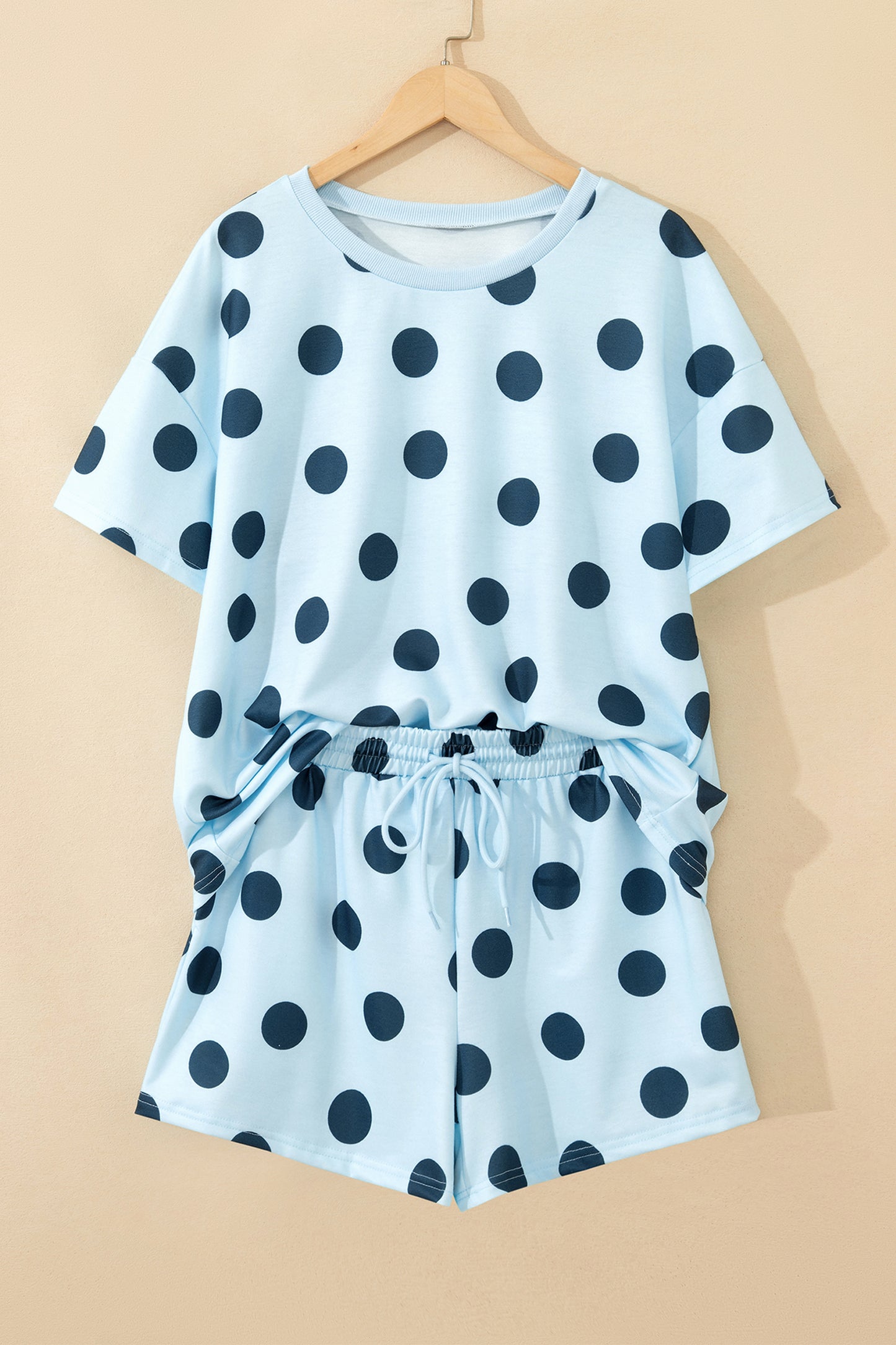 Polka Dot Lounge Set Tee and Drawstring Shorts Set