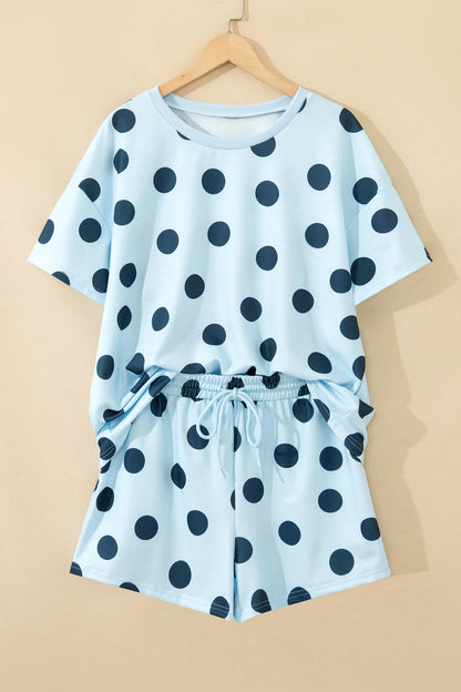 Polka Dot Lounge Set Tee and Drawstring Shorts Set
