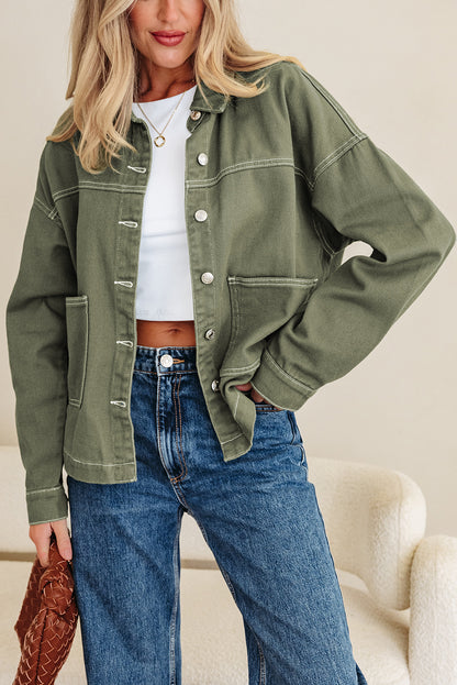 Contrast Stitch Patch Pocket Boyfriend Denim Jacket