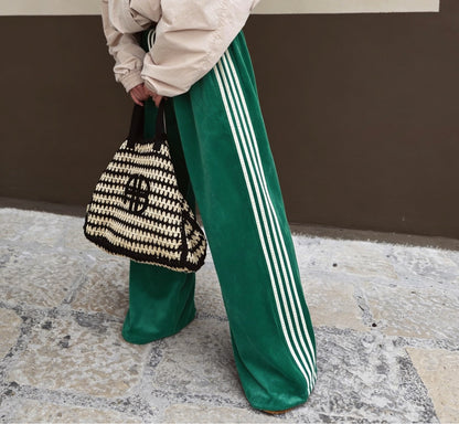 Women's Baggy Striped Streetwear Track Pants Elastic Waist