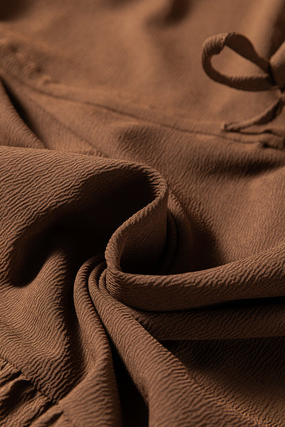 Chestnut Solid Long Sleeve Button V Neck Tiered Maxi Dress