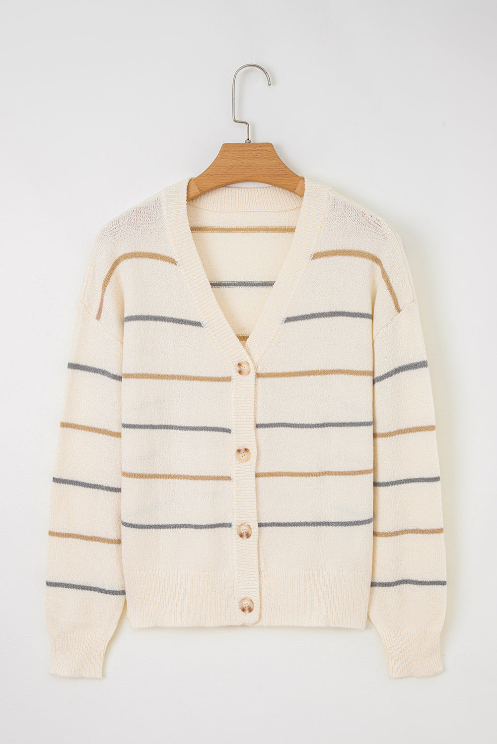 Women’s Striped V Neck Button Front Drop Shoulder Cardigan