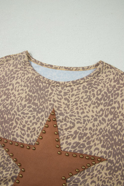 Leopard Star Patch Studded Oversized Western Graphic Tee