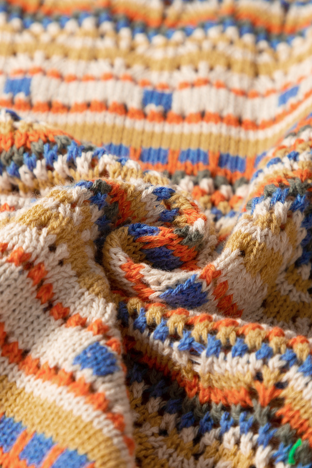 Boho Crochet Knit Sweater Vest with Stripes and Eyelet Detail