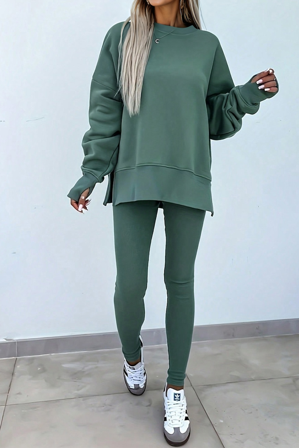 Customizable  Solid Oversized Sweatshirt and Ribbed Leggings Set
