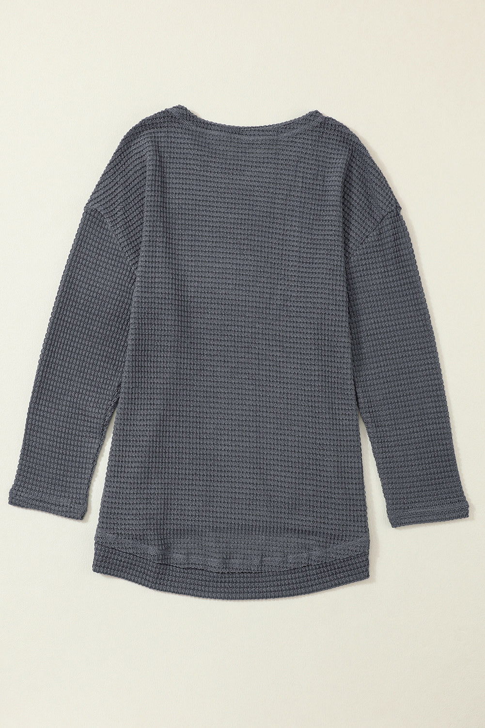 Black Waffle Knit Oversized Top with Side Slits