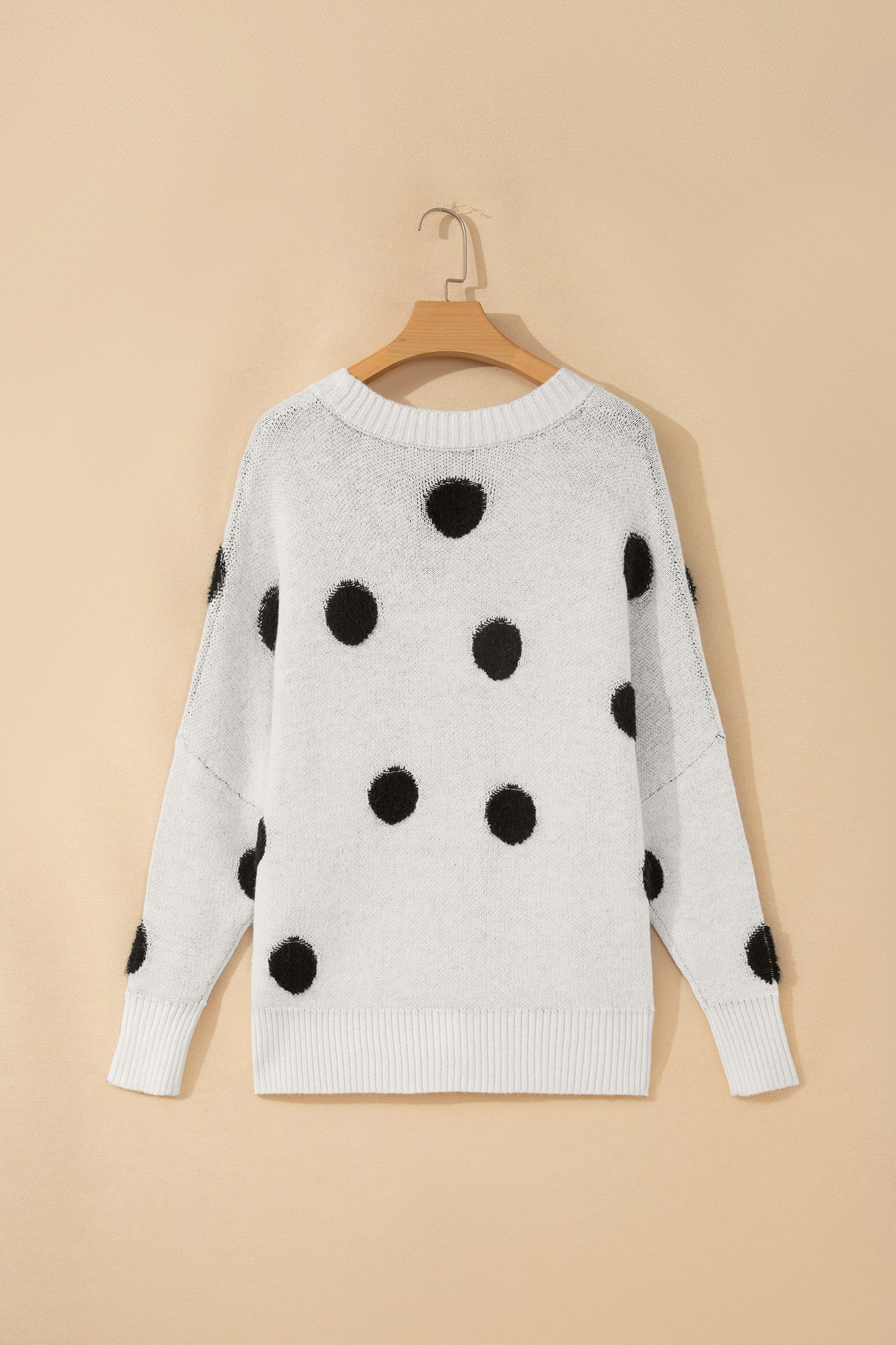 Polka Dot Oversized V Neck Knit Cardigan Sweater