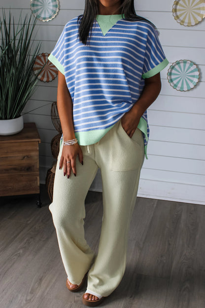 Striped Oversized T Shirt Contrast Trim Casual Top