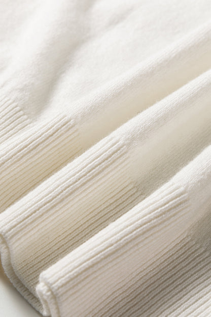 White Slim Fit Knit Sweater with Button Split Cuffs