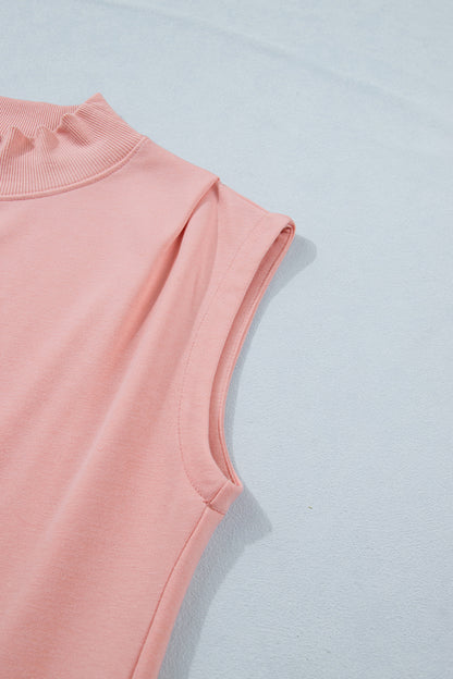 High Neck Cap Sleeve Loose Casual Top