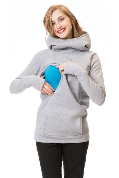 Maternity Nursing Hoodie Fleece Lined Cowl Neck Thumbhole