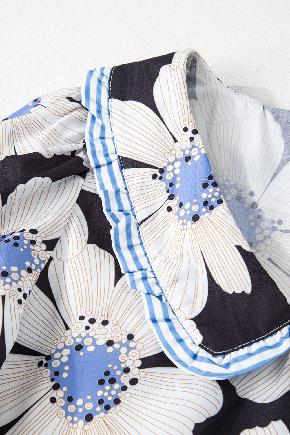Floral Print Blouse Women Tie Sleeve Collared Top
