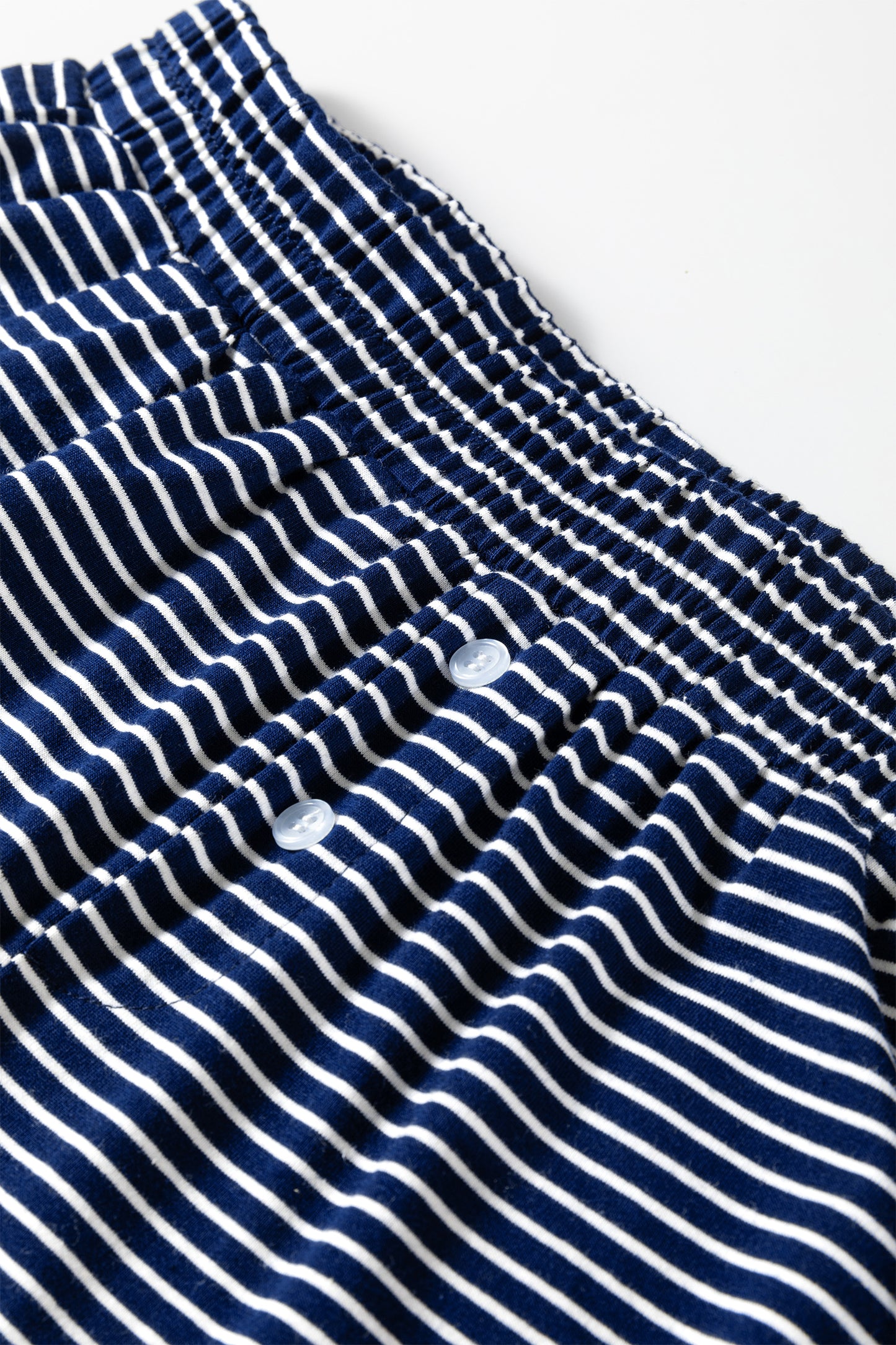Blue Striped Long Sleeve Top and Buttoned Shorts Lounge Set