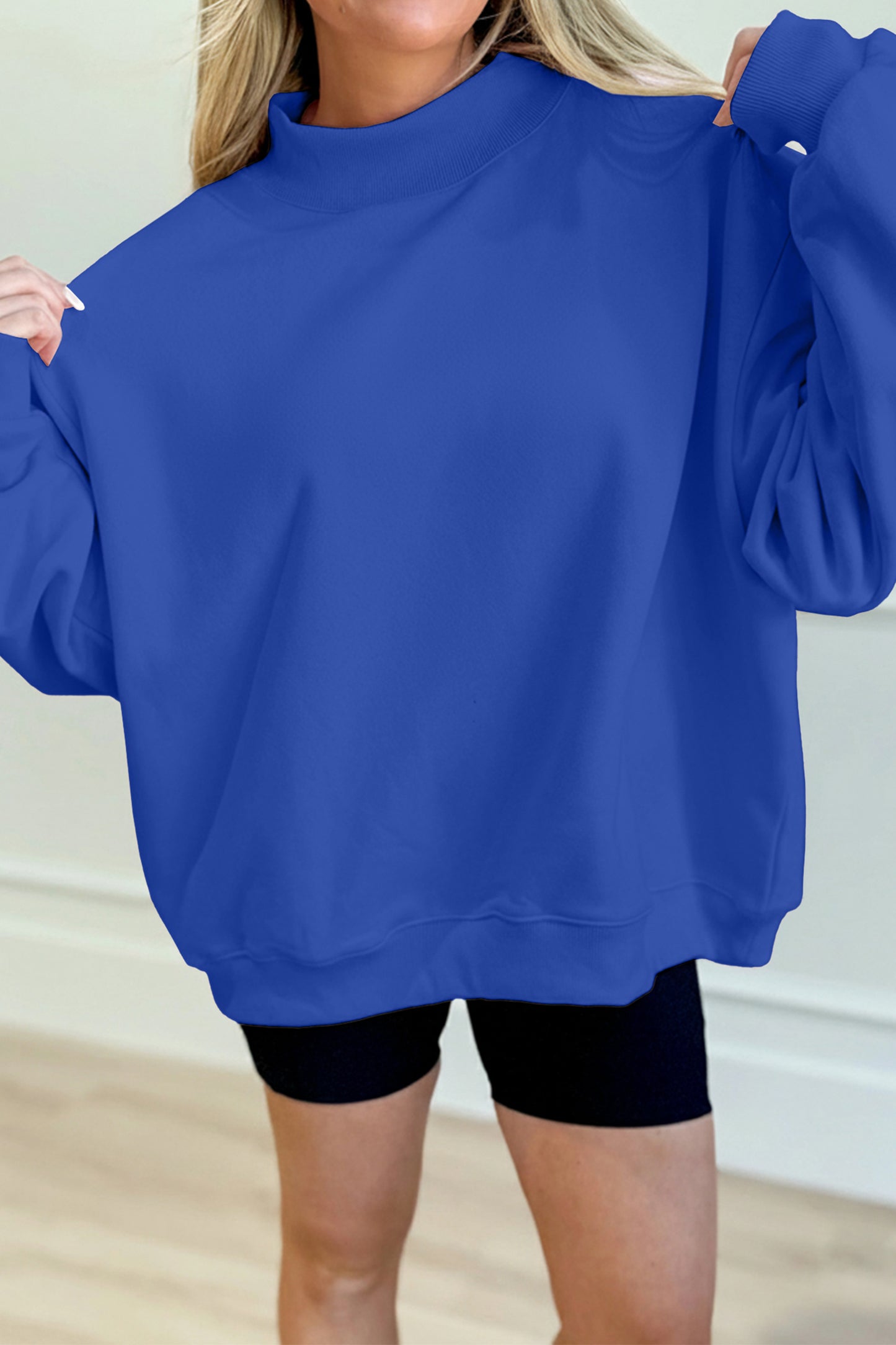 Oversized Mock Neck Sweatshirt Drop Shoulder Pullover