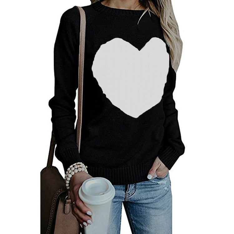 Women's Oversized Heart Crewneck Sweater Knit Pullover