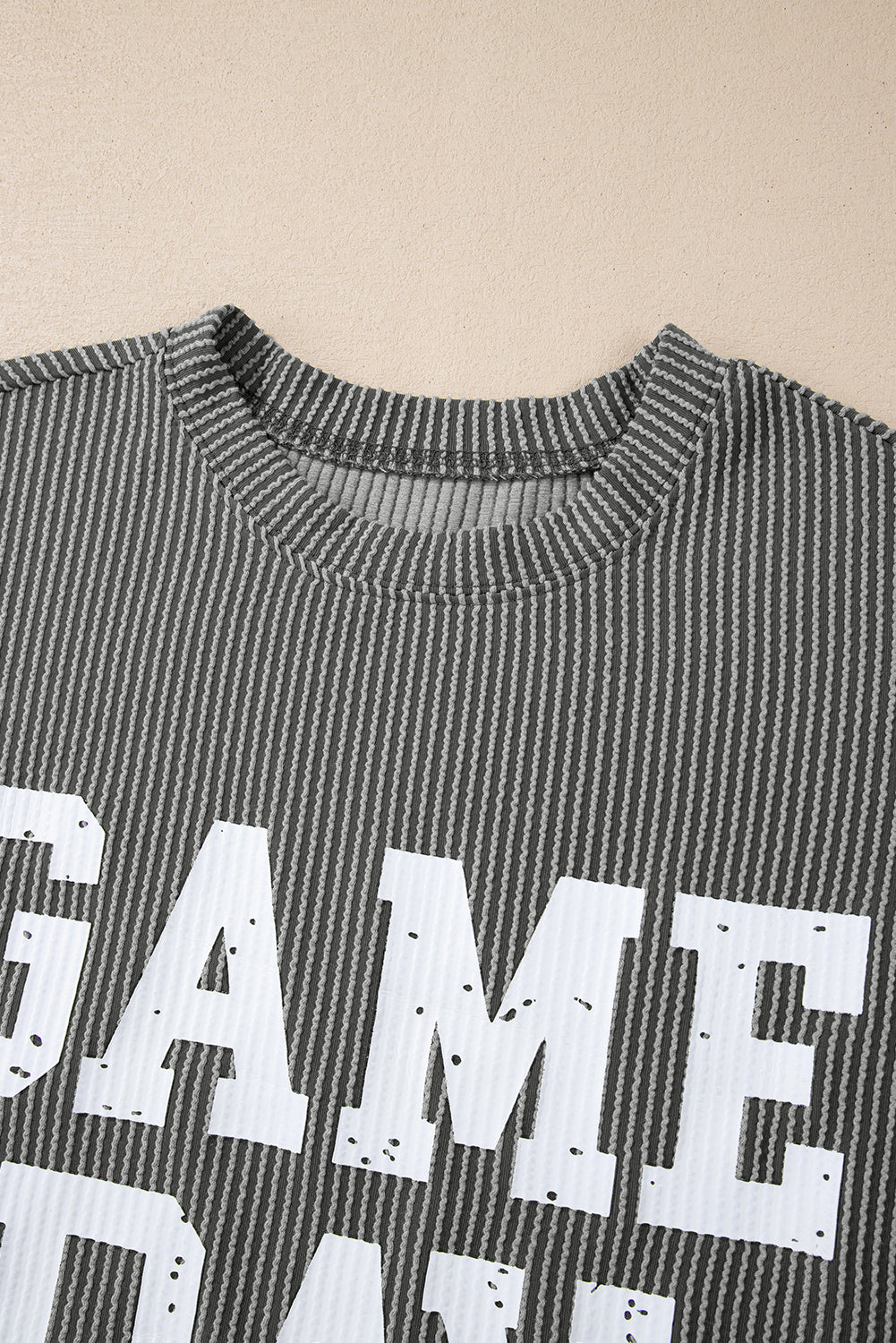 Dark Grey Corded Game Day Graphic Long Sleeve Top